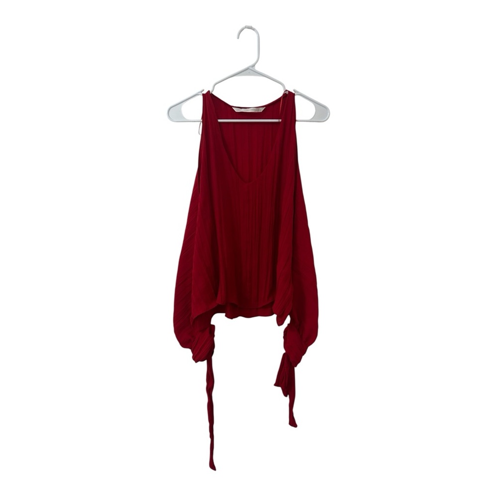 Zara Red Textured Women's Blouse With Cut-Out Sleeves